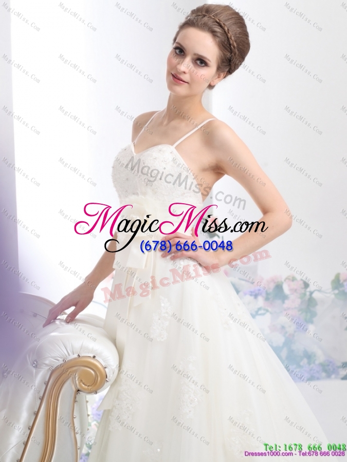 wholesale 2015 perfect sequines white wedding dress  with hand made flower