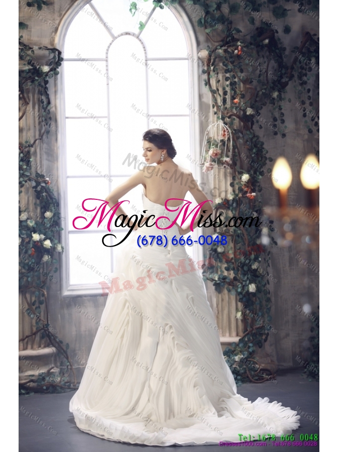 wholesale 2015 white sweetheart ruching wedding dresses with brush train