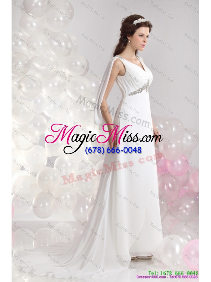 wholesale 2015 popular v neck wedding dress with beading and ruching