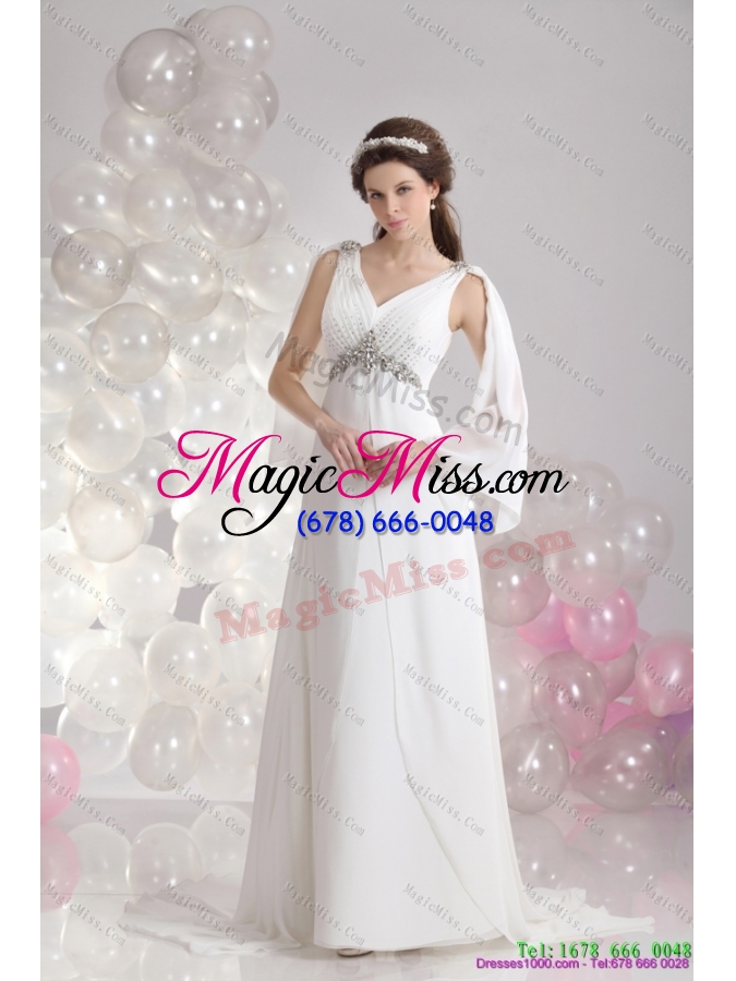 wholesale 2015 popular v neck wedding dress with beading and ruching