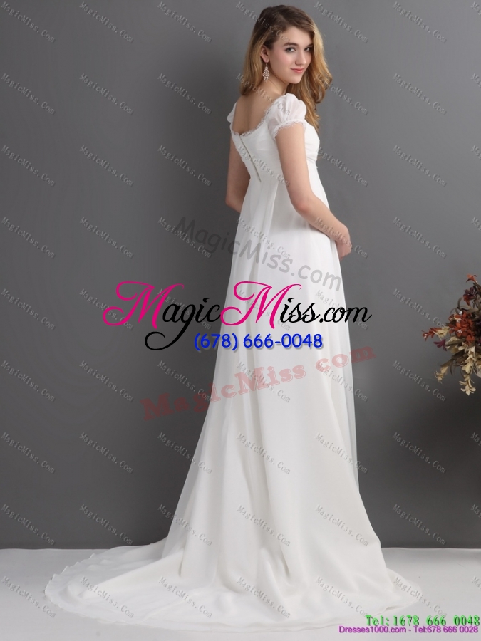 wholesale classical 2015 ruching square wedding dress with floor-length