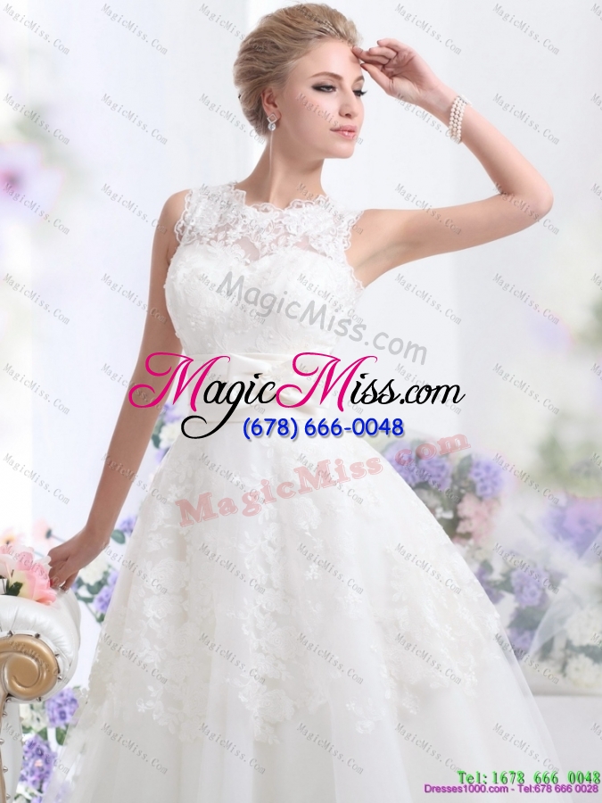 wholesale 2015 cute scoop ankle length wedding dresses with lace and bowknot
