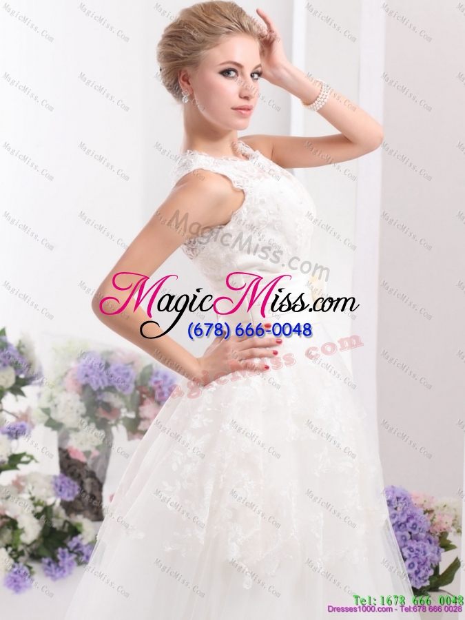 wholesale 2015 cute scoop ankle length wedding dresses with lace and bowknot
