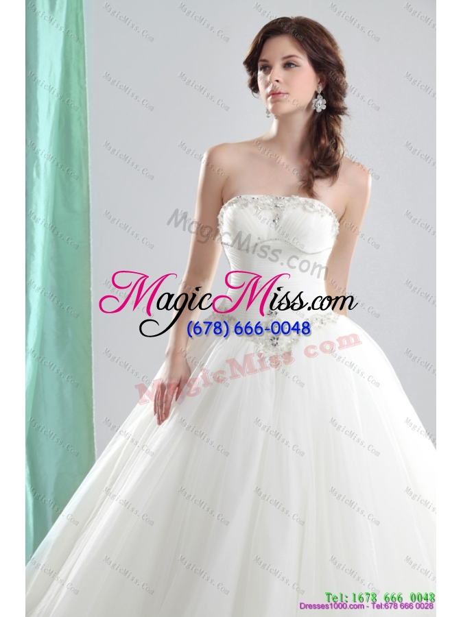 wholesale 2015 inexpensive a line strapless wedding dress with beading
