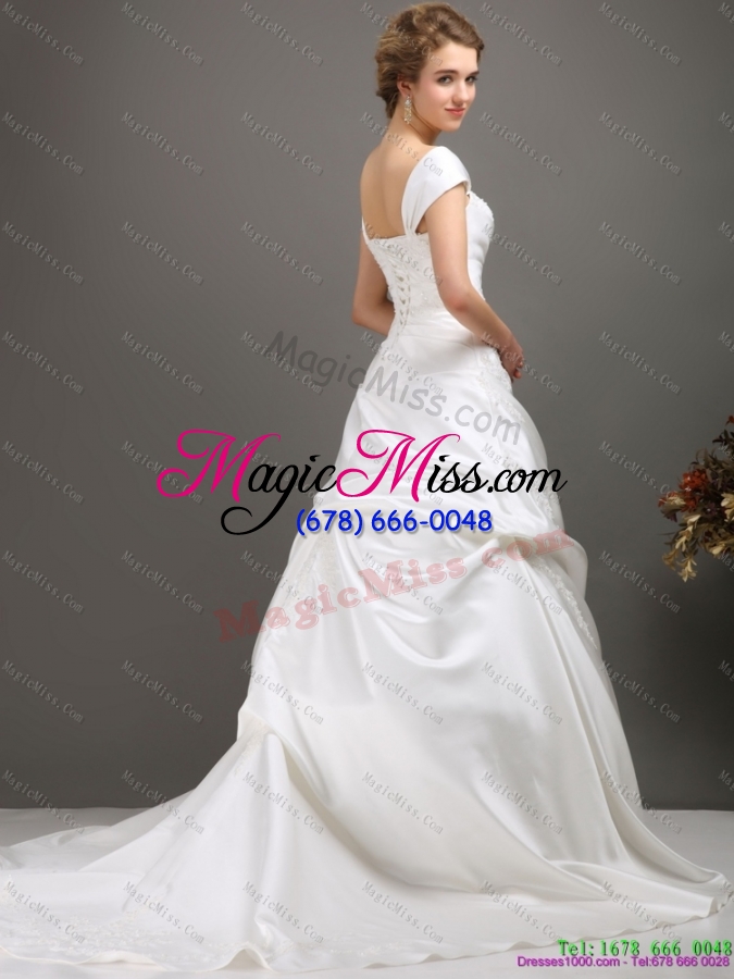 wholesale 2015 popular square lace wedding dress with floor length