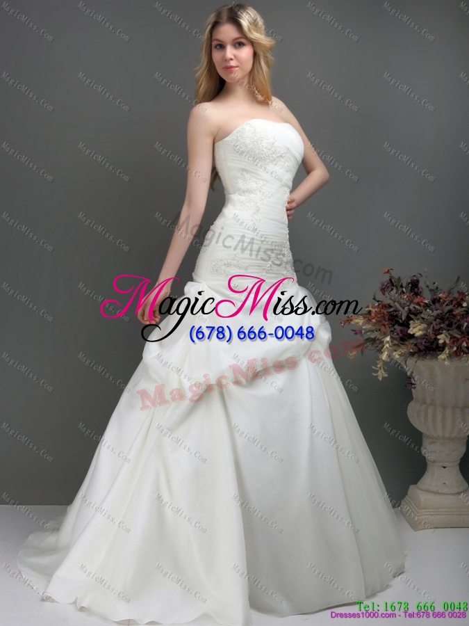 wholesale new style strapless wedding dress with ruching and lace for 2015