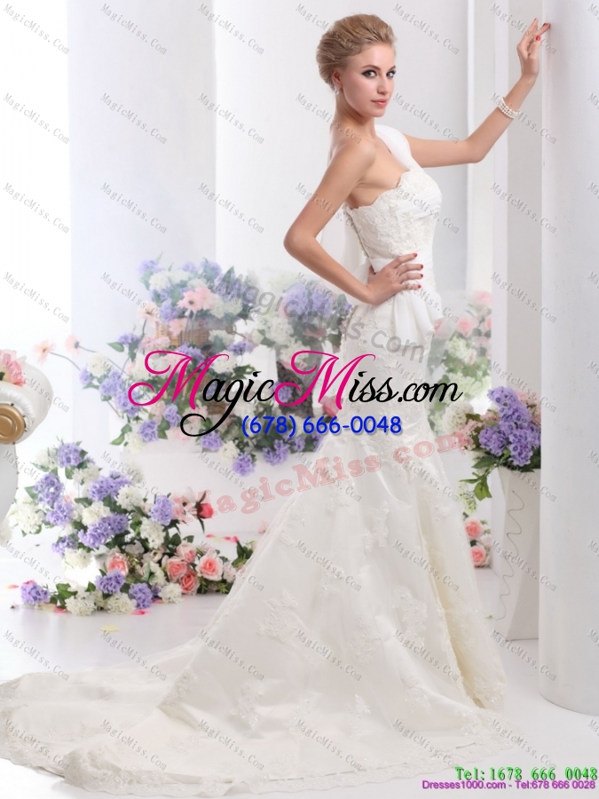 wholesale 2015 beautiful white mermaid wedding dress with court train and lace