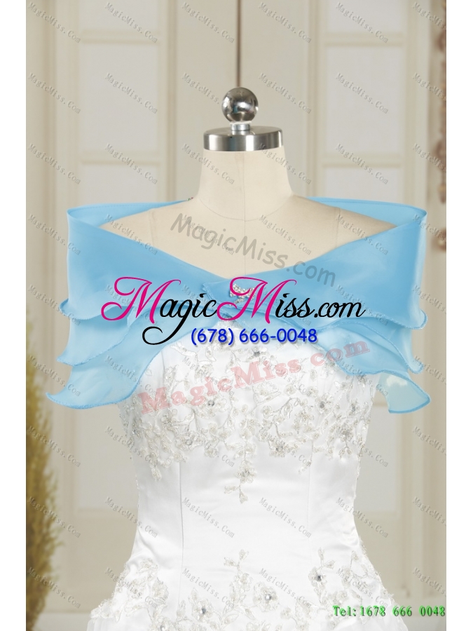 wholesale 2015 beautiful white straps ruffled wedding dresses with brush train