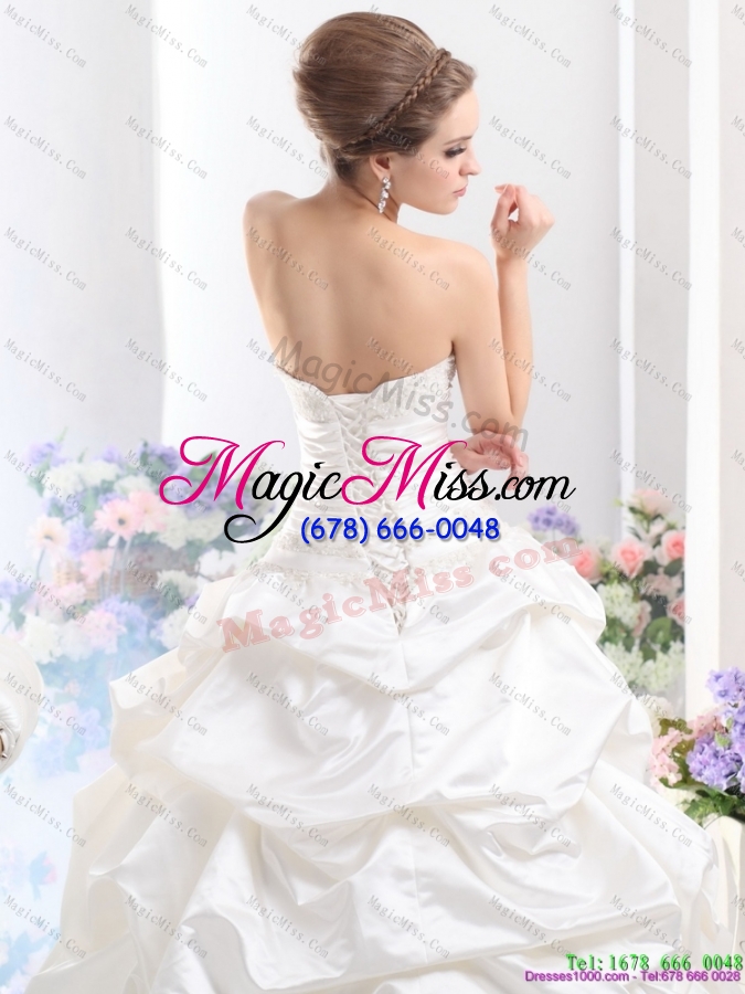 wholesale 2015 white brush train wedding dresses with pick ups and sequins