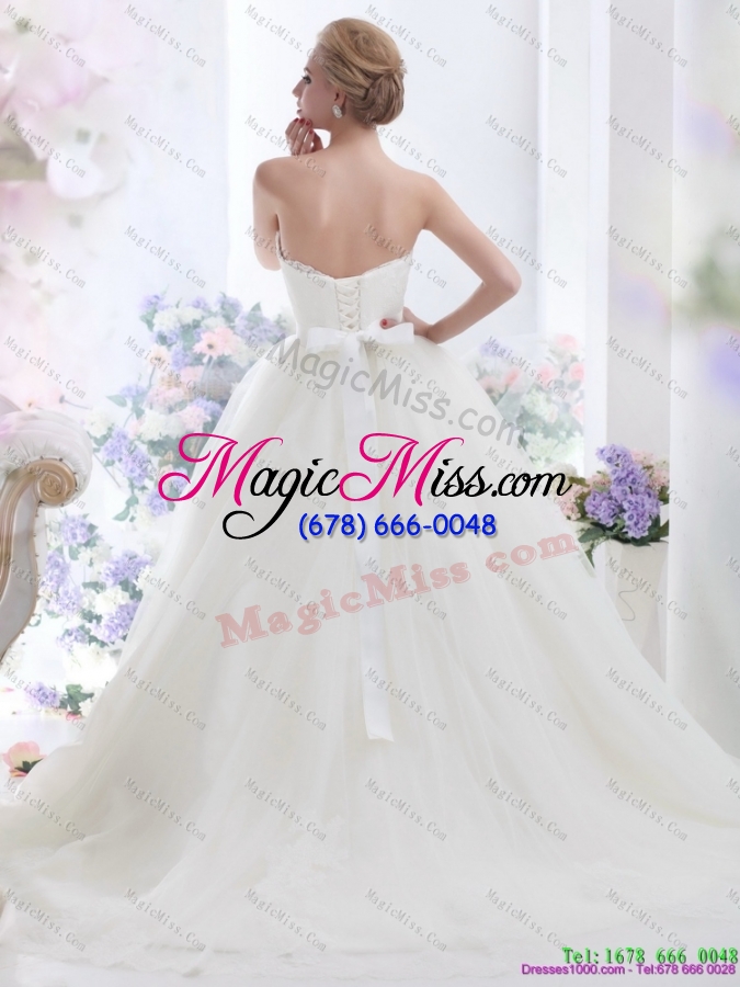 wholesale 2015 popular white sweetheart wedding dresses with hand made flowers
