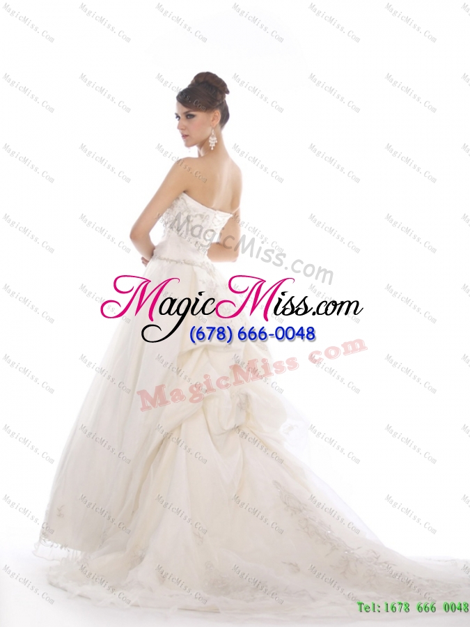 wholesale 2015 white sweetheart chapel train new style wedding dresses with beading and appliques