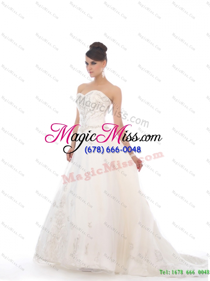wholesale 2015 white sweetheart chapel train new style wedding dresses with beading and appliques