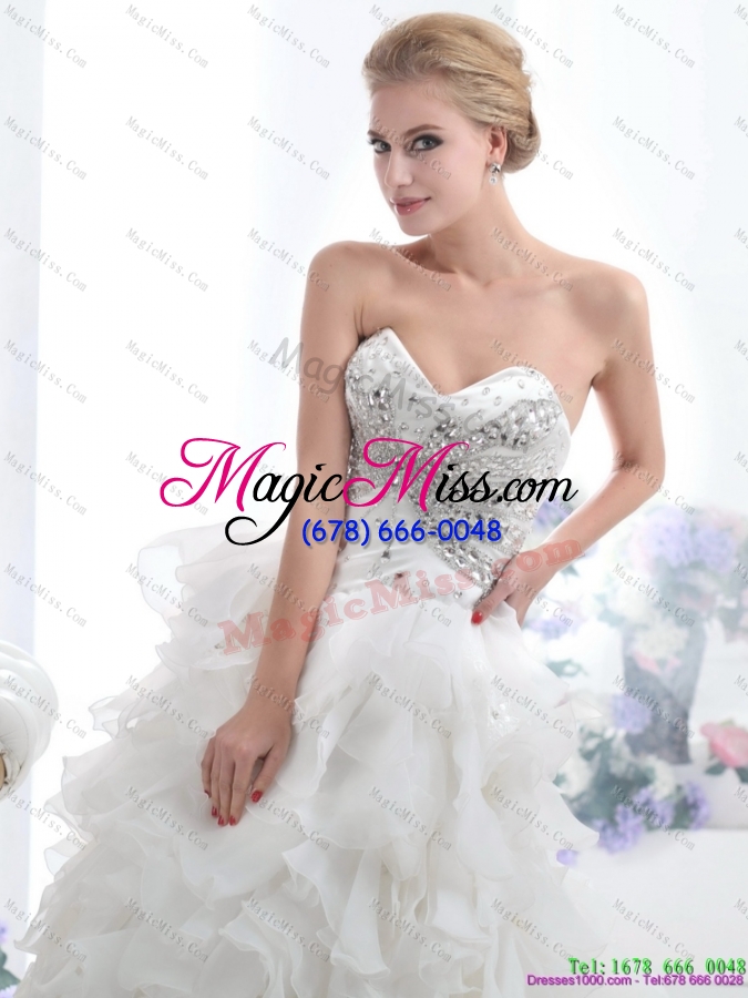 wholesale sweetheart 2015 white wedding dresses with rhinestones and ruffles