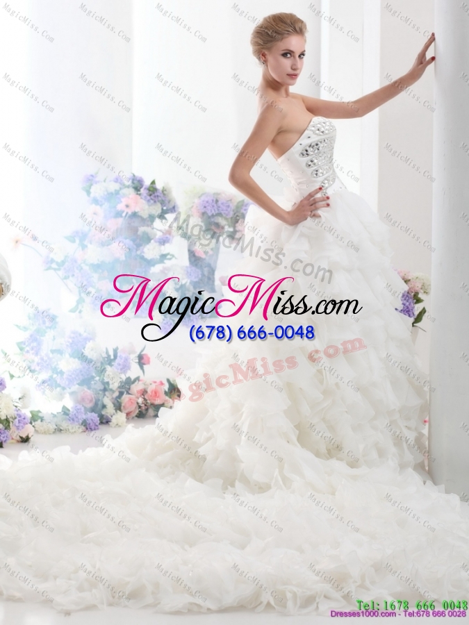 wholesale sweetheart 2015 white wedding dresses with rhinestones and ruffles