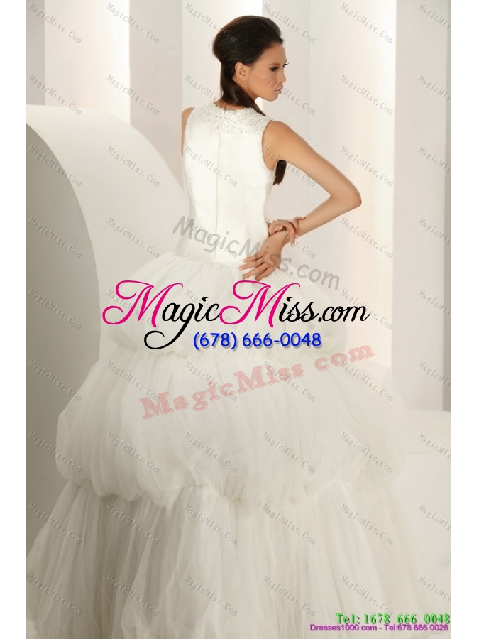 wholesale 2015 new style white wedding dresses with  ruffled layers and sequins