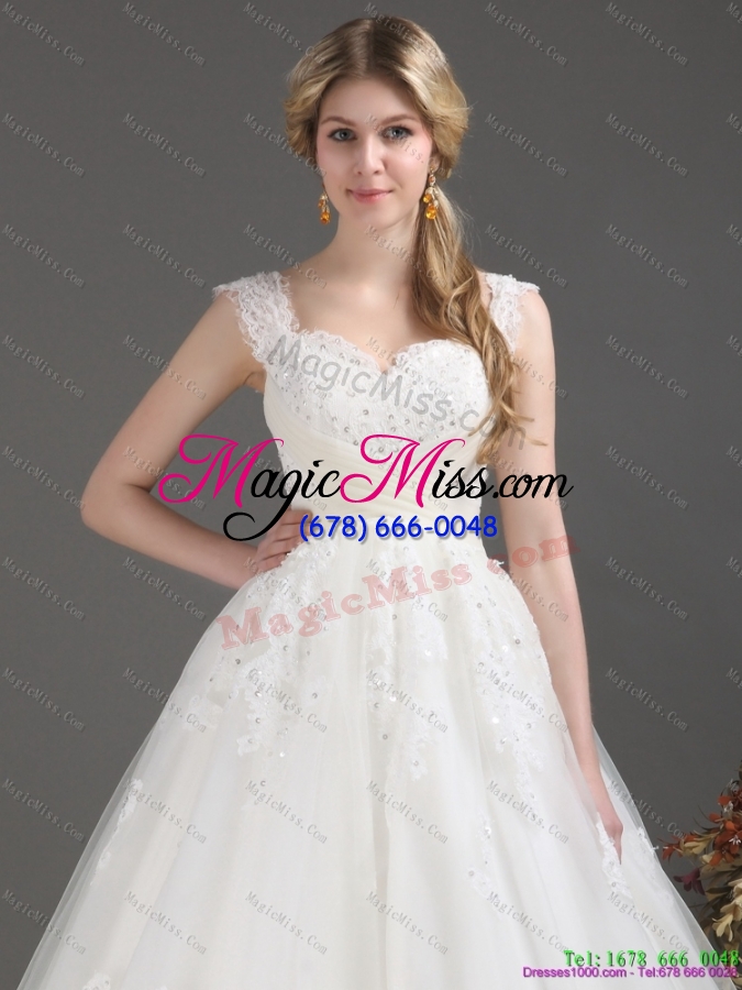 wholesale 2015 sequines lace sweetheart white wedding dresses with brush train