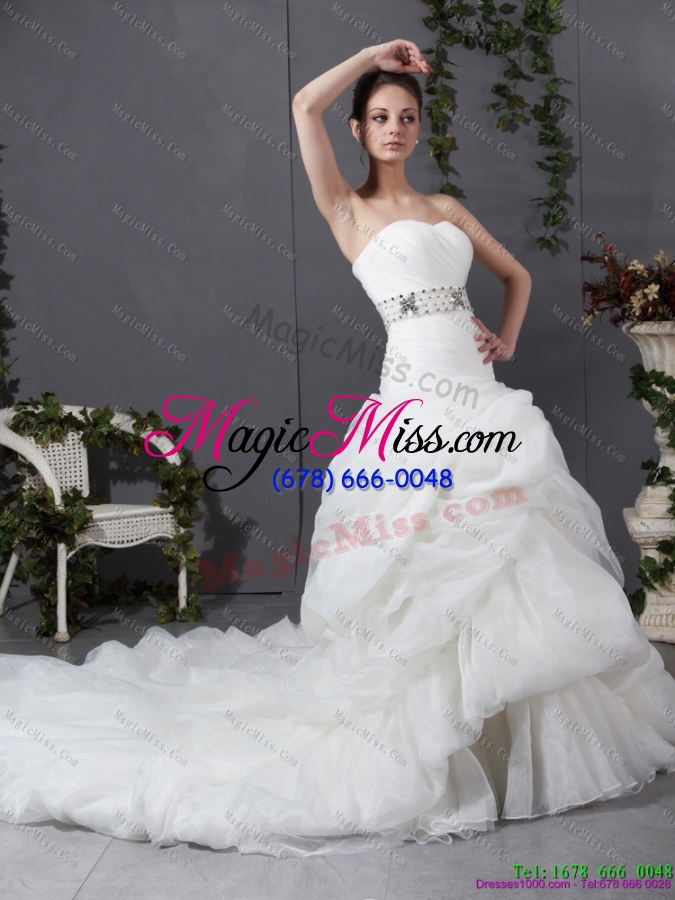 wholesale sophisticated 2015 strapless wedding dress with beading and ruching