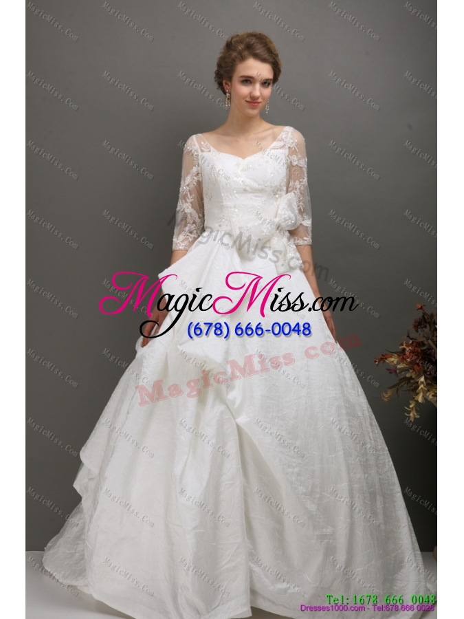 wholesale 2015 pretty a line wedding dress with lace and bowknot