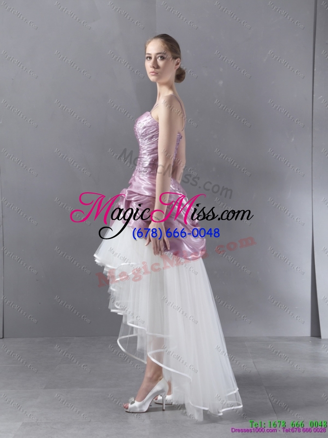 wholesale 2015 ruched high low beaded wedding gowns in white and lilac