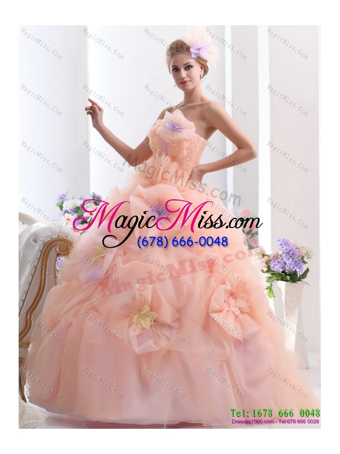 wholesale 2015 multi color strapless wedding dresses with hand made flower