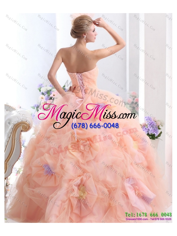 wholesale 2015 multi color strapless wedding dresses with hand made flower