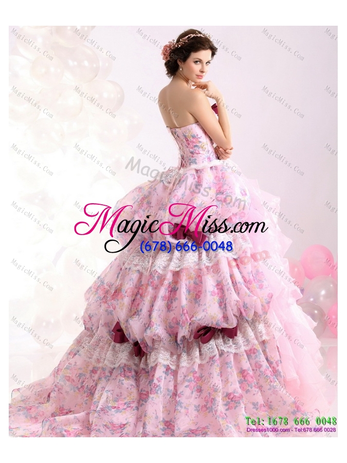 wholesale 2015 multi color ball gown ruffles wedding dresses with lace and bownot