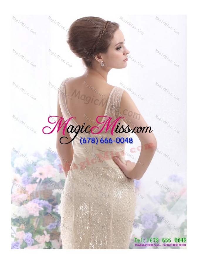 wholesale gorgeous 2015 beteau champagne wedding dress with sequins