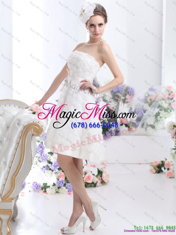 wholesale white strapless  short wedding dresses with bownot and rolling fowers