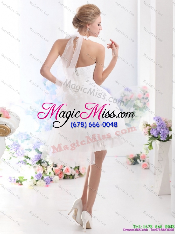 wholesale cheap halter top laced short wedding dresses white