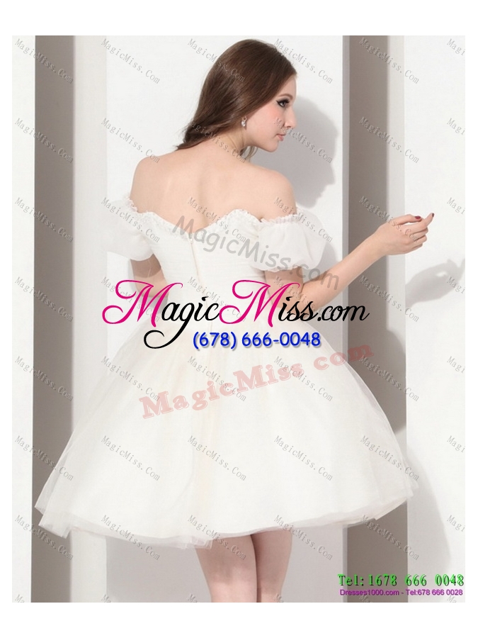 wholesale exquisite 2015 off the shoulder wedding dress with ruching and appliques