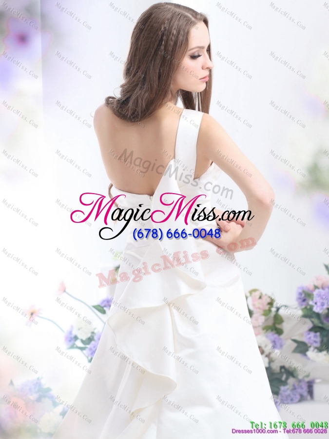 wholesale pleated one shoulder white wedding dresses with brush train