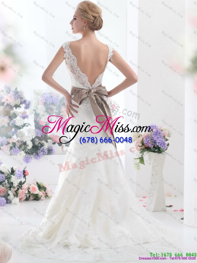 wholesale perfect white backless wedding dresses with sash and lace