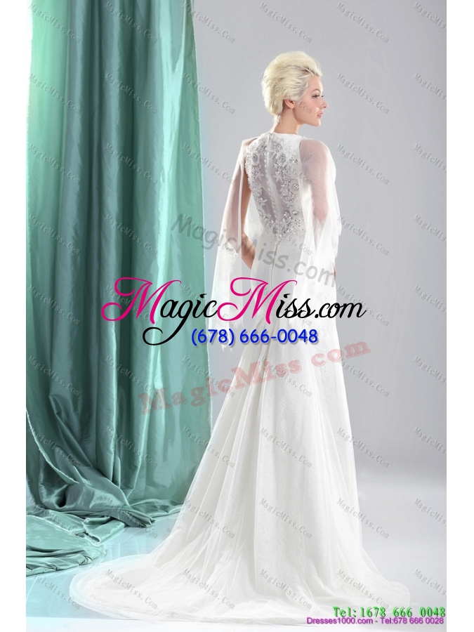 wholesale 2015 unique beading white wedding dresses with brush train