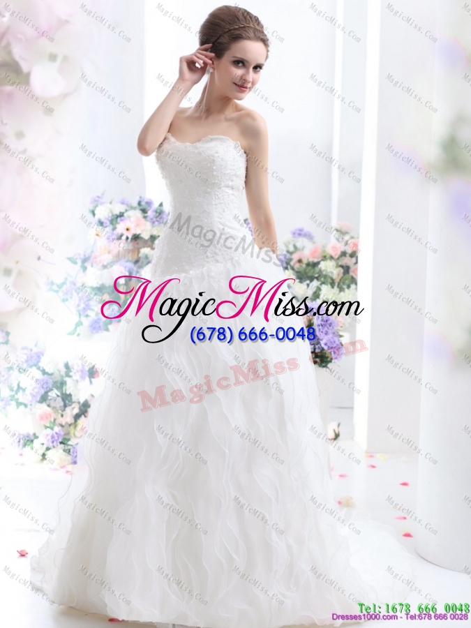 wholesale white brush train wedding dresses with ruffled layers and sequins