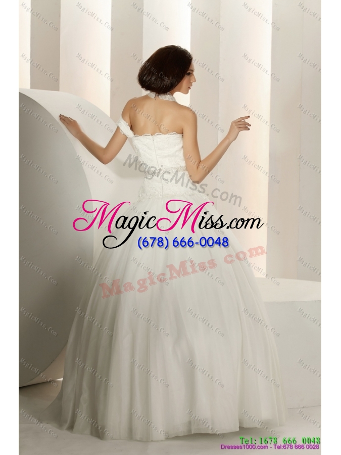 wholesale 2015 pretty laced strapless white wedding dresses with beading