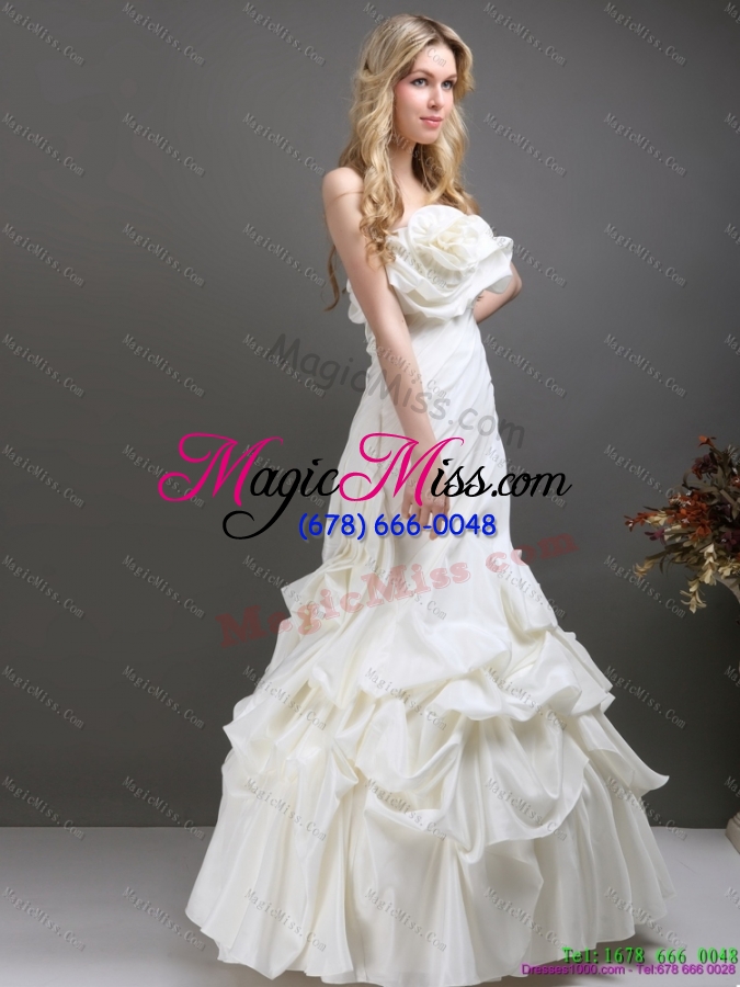 wholesale pleated white strapless wedding dresses with ruffles and pick ups