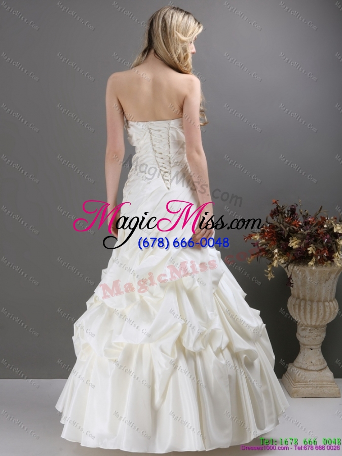 wholesale pleated white strapless wedding dresses with ruffles and pick ups