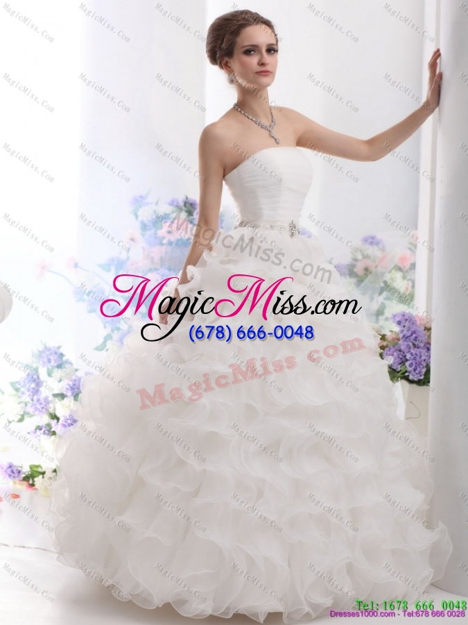wholesale perfect white strapless ruffles and ruching wedding gown for 2015