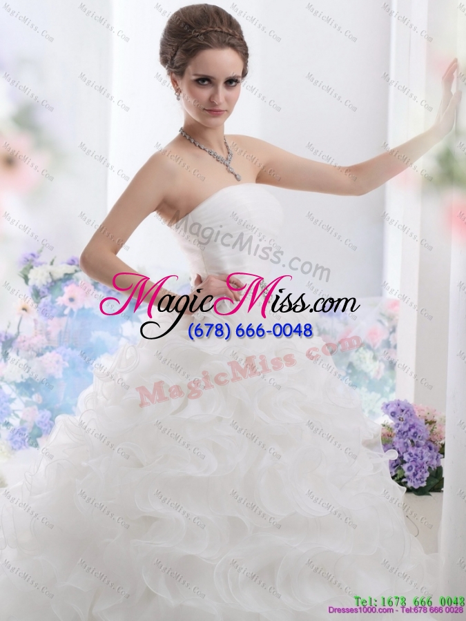 wholesale perfect white strapless ruffles and ruching wedding gown for 2015