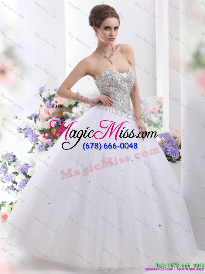 wholesale sweetheart floor length white wedding dresses with brush train and rhinestones