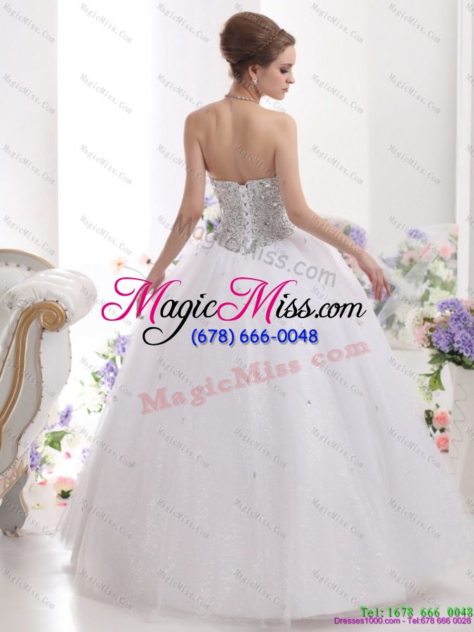 wholesale sweetheart floor length white wedding dresses with brush train and rhinestones