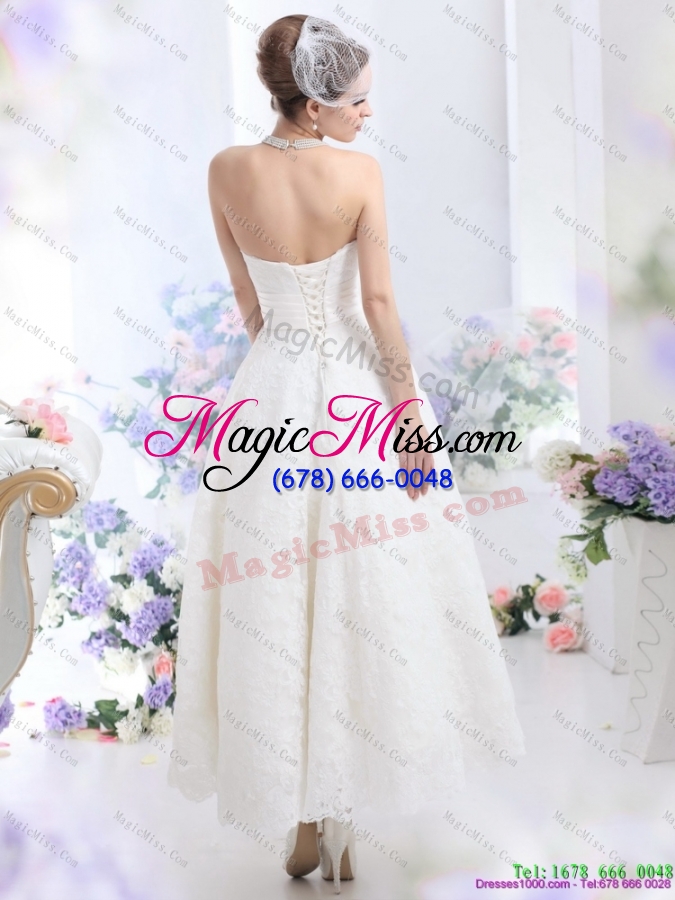 wholesale brand new strapless ankle-length wedding dress with hand made flowers