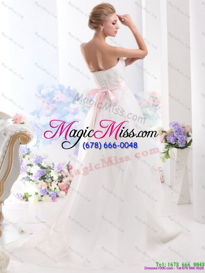 wholesale popular beading white wedding dresses with brush train and lace