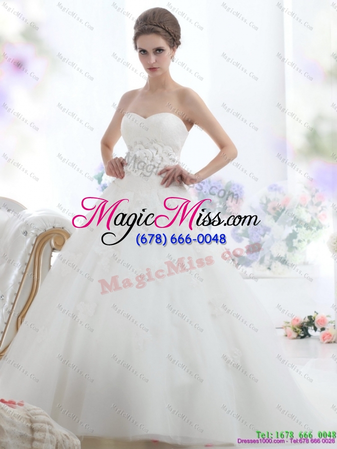 wholesale 2015 fashionable sweetheart wedding dress with lace and hand made flowers