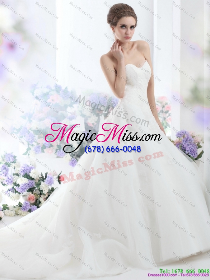 wholesale 2015 fashionable sweetheart wedding dress with lace and hand made flowers