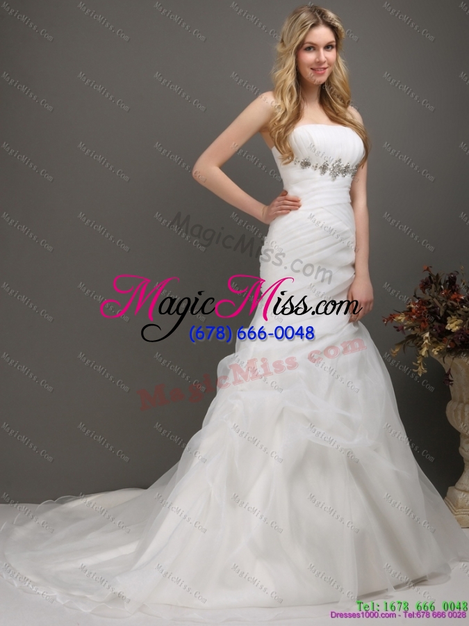 wholesale 2015 fashionable strapless wedding dress with ruching and paillette