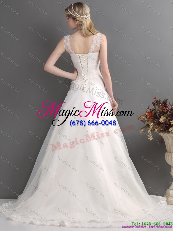 wholesale 2015 perfect a line wedding dress with lace and hand made flowers