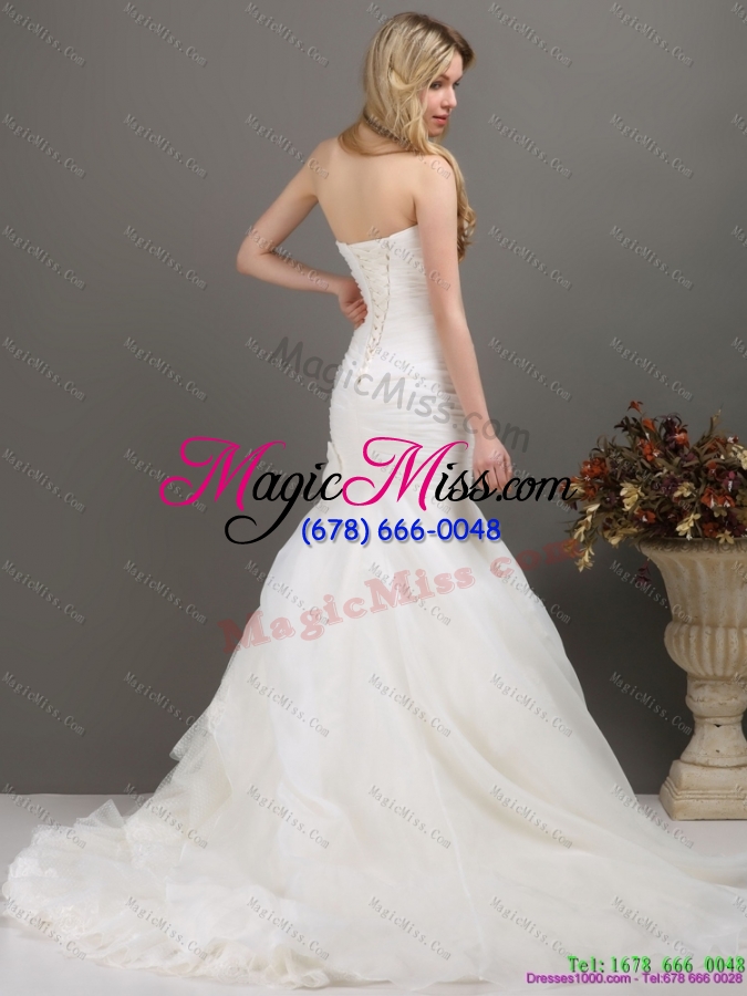 wholesale 2015 decent strapless wedding dress with ruching and ruffles
