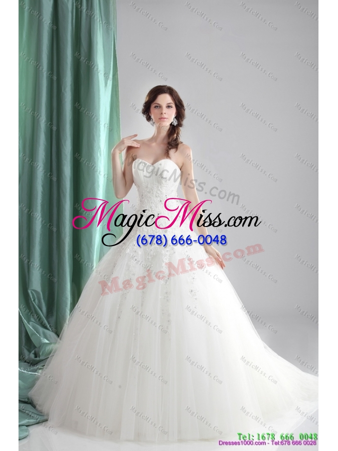 wholesale 2015 pretty sweetheart a line wedding dress with appliques