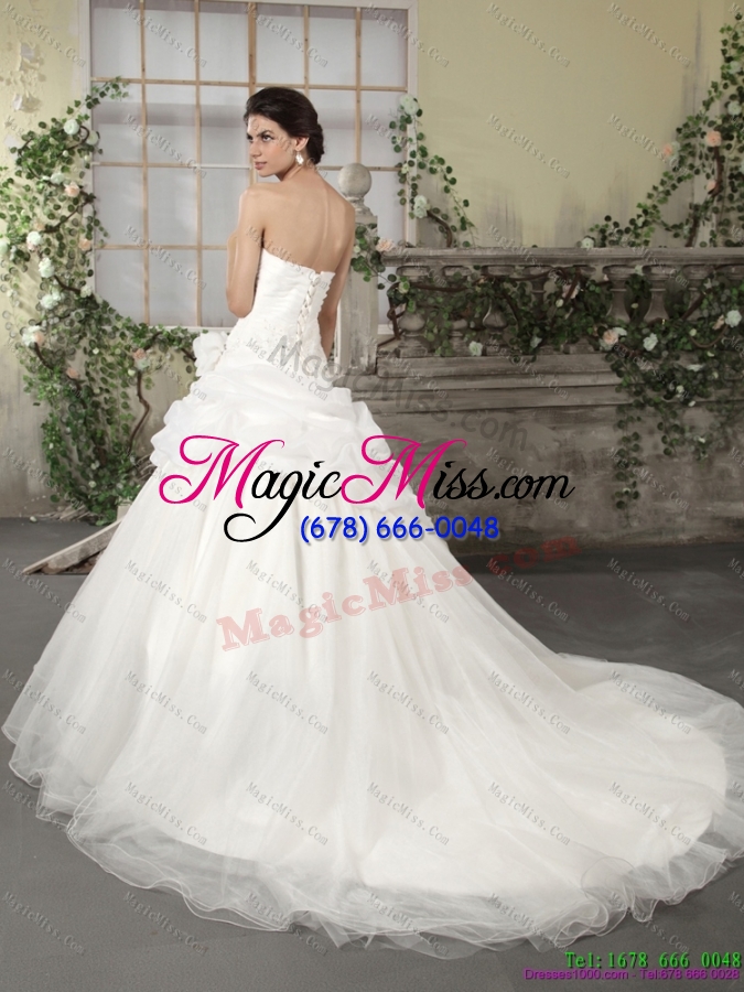 wholesale 2015 popular sweetheart wedding dress with ruching and appliques